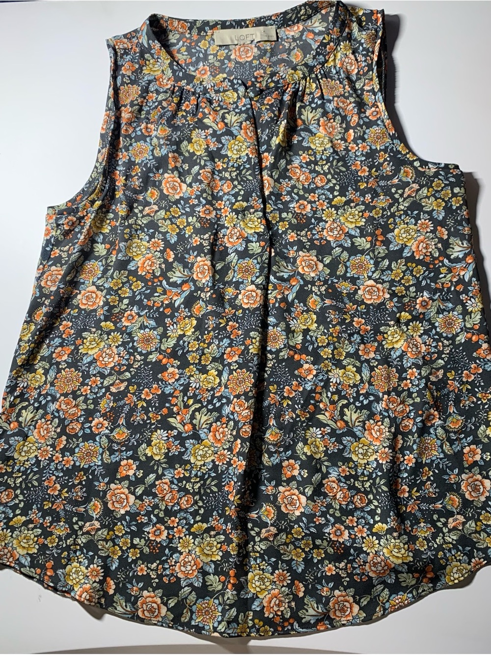 LOFT Navy Floral Sleeveless Camisole with Orange and Cream Blooms